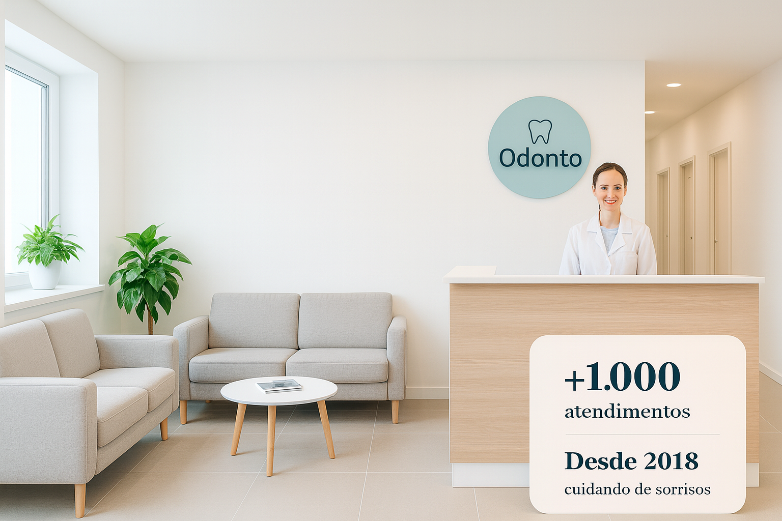 Recepção de clínica odontológica clean